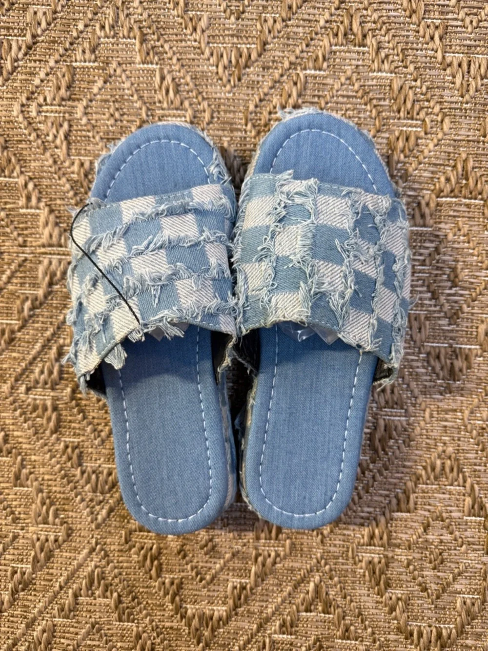 Checked Denim Platform Slide Mules - Blue Size 6 - Picture 4 of 7